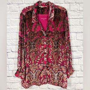 Soft Surroundings Pink Paisley Print Button Front Blouse & Tank Set Plus Size 2X